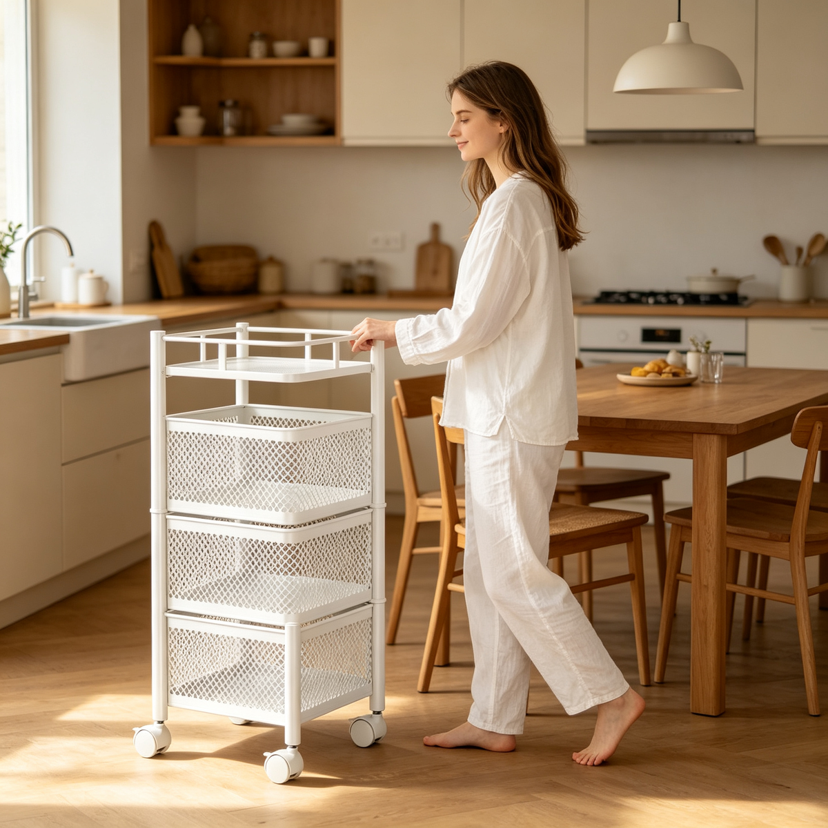 🛒 4-Tier Rolling Storage Cart | Mesh Organizer