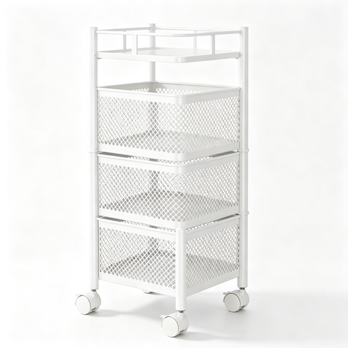 🛒 4-Tier Rolling Storage Cart | Mesh Organizer