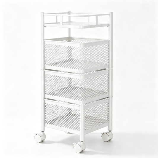 🛒 4-Tier Rolling Storage Cart | Mesh Organizer