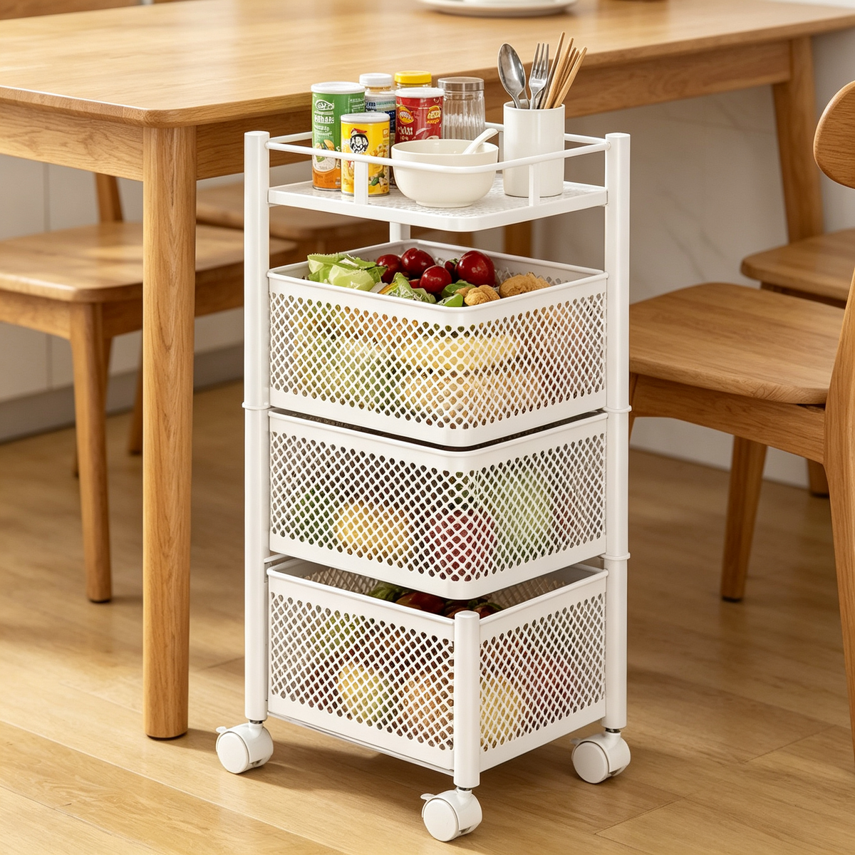 🛒 4-Tier Rolling Storage Cart | Mesh Organizer