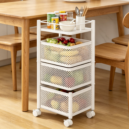 🛒 4-Tier Rolling Storage Cart | Mesh Organizer