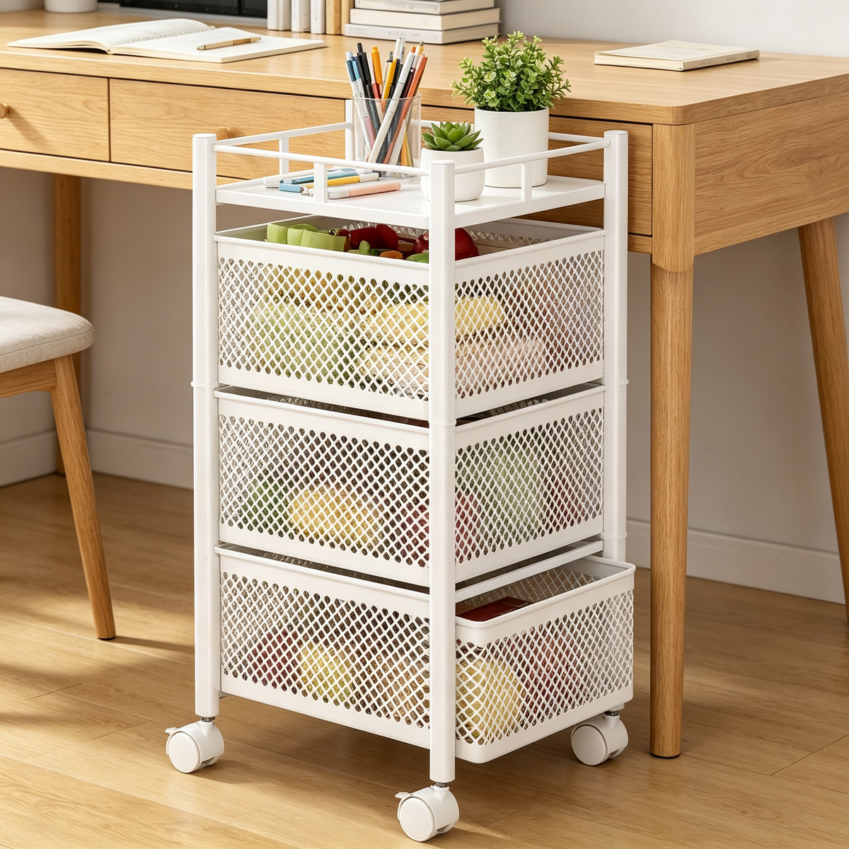 🛒 4-Tier Rolling Storage Cart | Mesh Organizer