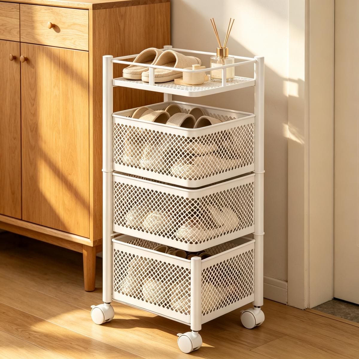 🛒 4-Tier Rolling Storage Cart | Mesh Organizer