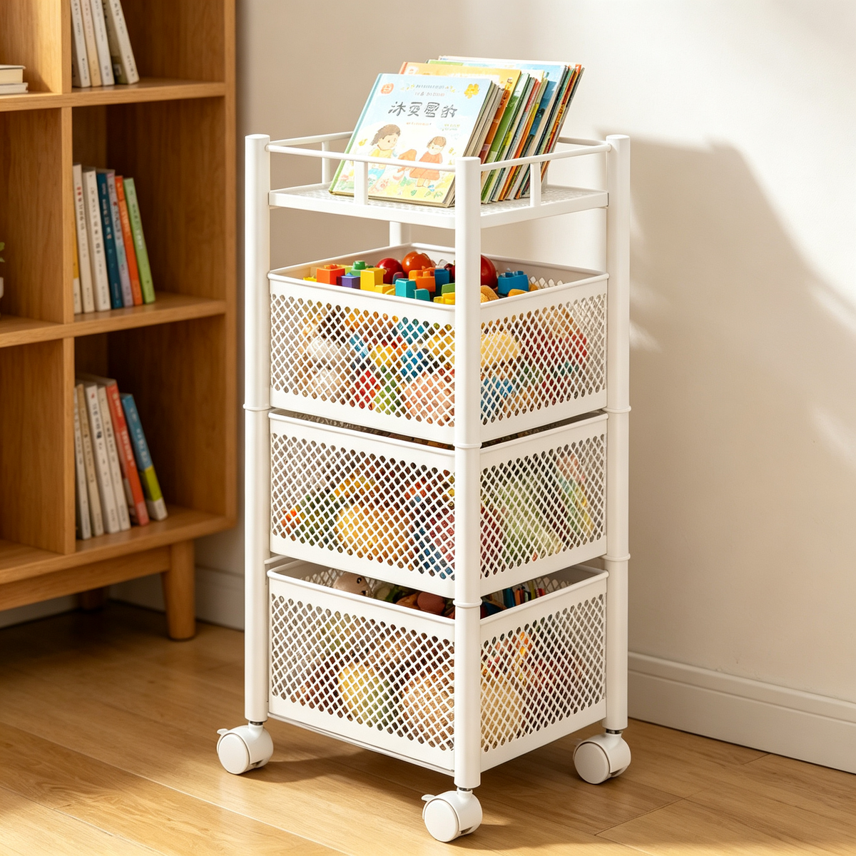 🛒 4-Tier Rolling Storage Cart | Mesh Organizer