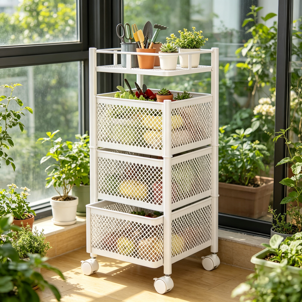 🛒 4-Tier Rolling Storage Cart | Mesh Organizer