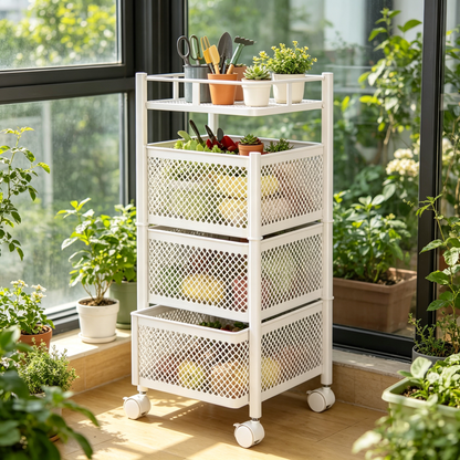 🛒 4-Tier Rolling Storage Cart | Mesh Organizer